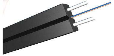 Kualitas  Black LSZH Sheath FTTH Optical Fibre In Computer Network With 2*0.45mm Steel Wire Strength Member pabrik