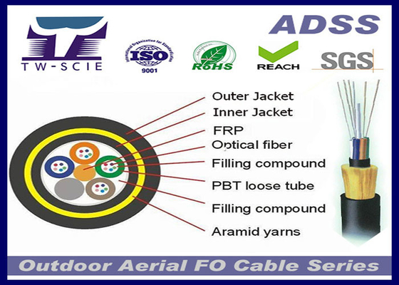 Kabel Serat Optik Udara Pendukung Mandiri Ringan, Kabel Serat Aerial Aerial ADSS Benang Aramid