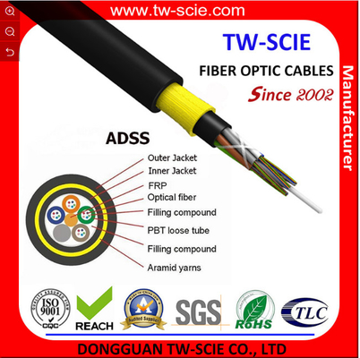 All Dielectric Self Support 24 Core Fiber Optic Cable ADSS Tidak Ada Bahan Logam Dalam Strukturnya