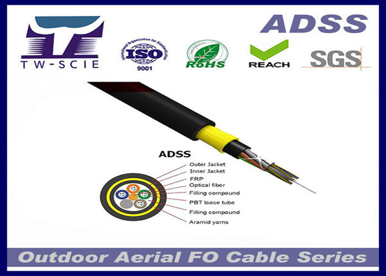 Double Jacket Multi Core G657A2 ADSS Kabel Serat Optik Tabung Longgar Dengan Performa AT Yang Sangat Baik