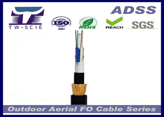 China Long Span Aramid Benang Kekuatan Kabel Serat Optik Lapis Baja Self Support Aerial ADSS