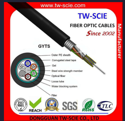 Cina 48 Inti Lapis Baja Kabel Serat Optik Rentang Hidup Lebih Lama GYTS Multi Core SM Steel Wire