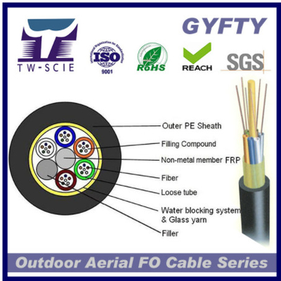 2-144 Cores Glass Yarn Kabel Serat Optik Lapis Baja, Kabel Jaringan Serat Optik GYFTY-FS