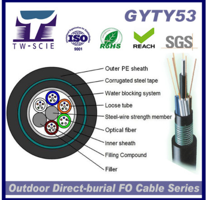 Non Metallic Loose Tube Stranded Outdoor Armored Fiber Optic Cable Mutil Core SM Strength Member