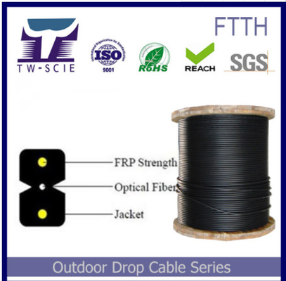 Self Supporting FTTH Fiber Cable Steel Atau Anggota Kekuatan FRP Dimensi 3.1 * 2.0mm