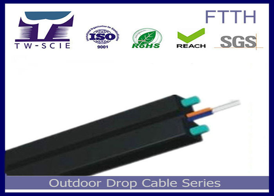 1-4 Core FTTH Drop Cable FRP / Anggota Kekuatan Baja Kabel Optik Datar Tertutup