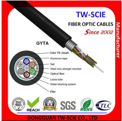 GYTA Loose Tube Pita Baja Kabel Lapis Baja 12 Inti Kabel Jaringan Serat Optik PE Selubung Luar