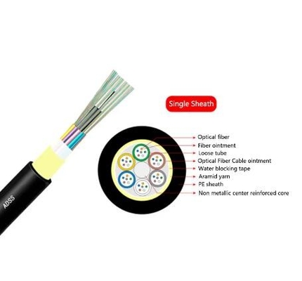 Kabel Serat Optik SM Mode Tunggal Luar 12 24 Inti ADSS Kabel Serat Udara SM Non-Metallik