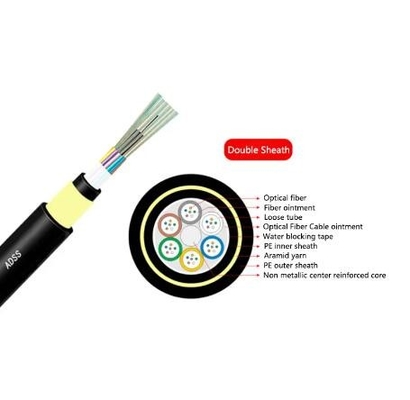 Kabel Serat Optik SM Mode Tunggal Luar 12 24 Inti ADSS Kabel Serat Udara SM Non-Metallik