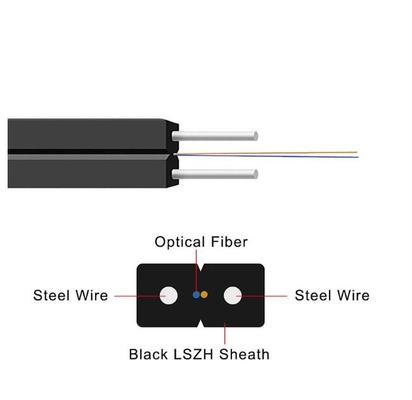 FTTH Drop Kabel Kabel 1 Inti 2 Inti Baja LSZH Kabel Serat Optik Untuk Indoor dan Outdoor