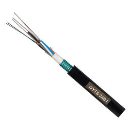 Pita Baja GYTS Lapis Baja 24 Inti Kabel Serat Optik Luar Ruangan Dengan Selubung HDPE Hitam