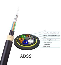 Kabel Aireal ADSS OFC Outdoor Single Mode 24 Core untuk Power Telekomunikasi dengan Kedap Air Tinggi