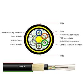 48 Cores ADSS Self Supporting Fiber Optic Cable Black Outer Sheath Color 100 Span