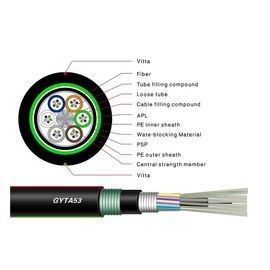 60 Cores GYTA53 Kabel Fiber Optic Luar FRP Atau Kekuatan Kawat Baja