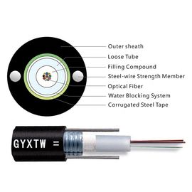 8.9mm Cable Diameter GYXTW 12 Core G652D Central Loose Tube Outdoor Aerial and Duct Fiber Optic Cable Wire dengan Jacket PE