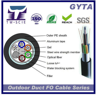 12 Core Duct Outdoor Fiber Optic Cable Corrugated Alu Tape Single Armor Material