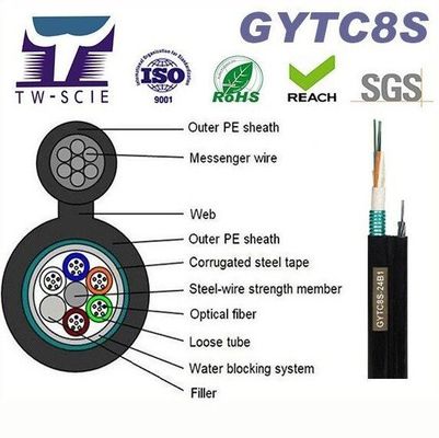 OEM 8 12 24 Core FIG8 Self Supporting Aerial Gambar 8 Kabel Serat Optik (GYTC8S)