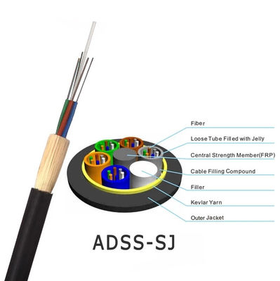 Black PE Sheath 100 Span 48 Cores G652D Kabel Serat Optik Dielektrik ADSS