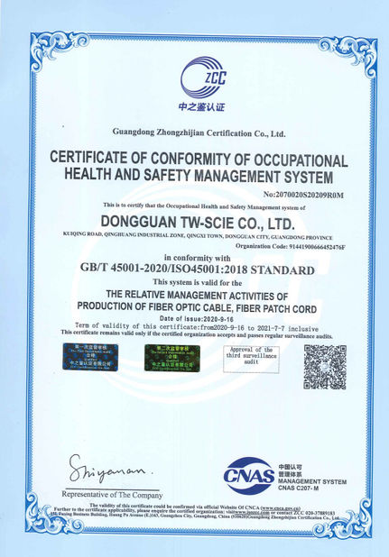 CINA DONGGUAN TW-SCIE CO., LTD. Sertifikasi